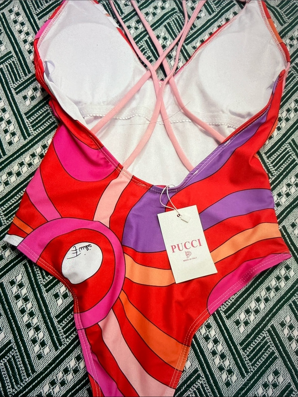 Emilio Pucci Red Pink Orange Abstract Swirl One-Piece - Picture 2 of 9